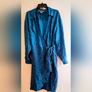 Diane Gilman Silk Blue Patterned Long Sleeve Dress